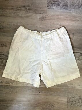 J. Jill Pure Jill 100% Linen Shorts White Medium Petite Elastic Waist Pockets